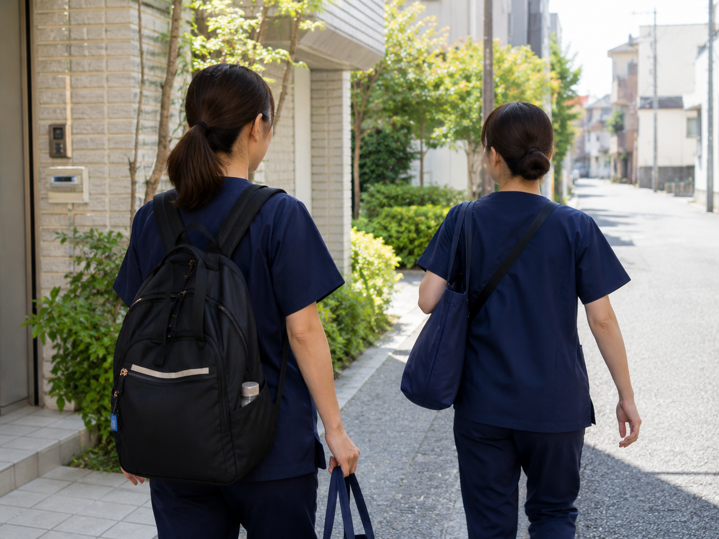 二人の看護師が同行訪問に向かう様子